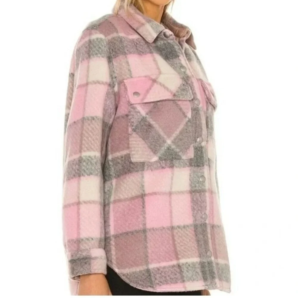 NWT Blank NYC Cabin Fever Pink Plaid Shacket Size Medium